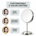 LED makeup mirror customizable 3-color lighting: cool white, natural daylight, and warm glow