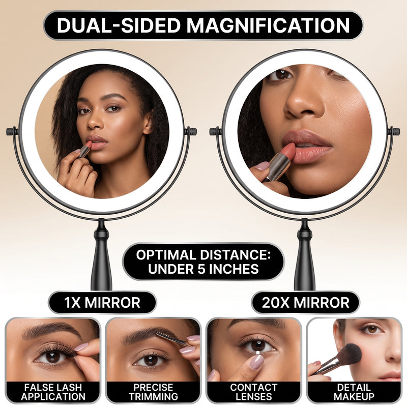 LED makeup mirror customizable 3-color lighting: cool white, natural daylight, and warm glow
