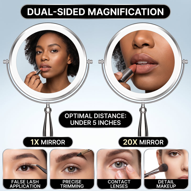 LED makeup mirror customizable 3-color lighting: cool white, natural daylight, and warm glow