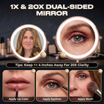 LED makeup mirror showing three color modes powered by 60 LEDs
