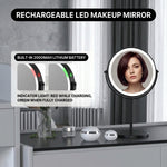 LED makeup mirror stepless dimming control shown across three brightness levels