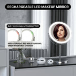 LED makeup mirror stepless dimming control shown across three brightness levels