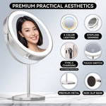 LED makeup mirror stepless dimming control shown across three brightness levels