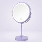 Rechargeable LED makeup mirror in chrome with lit ring light and touch control, front view
