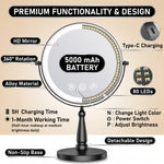 Comparison of this LED makeup mirror's premium battery and LED specs against a standard basic mirror