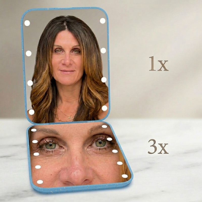 Dimension chart for the 3.3 by 2.5 inch LED travel makeup mirror