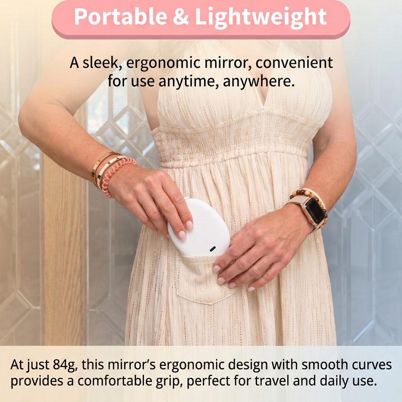 Dimension chart for the 3.3 by 2.5 inch LED travel makeup mirror