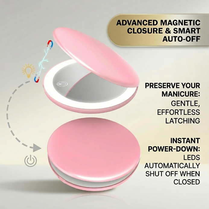 Dimension chart for the 3.3 by 2.5 inch LED travel makeup mirror