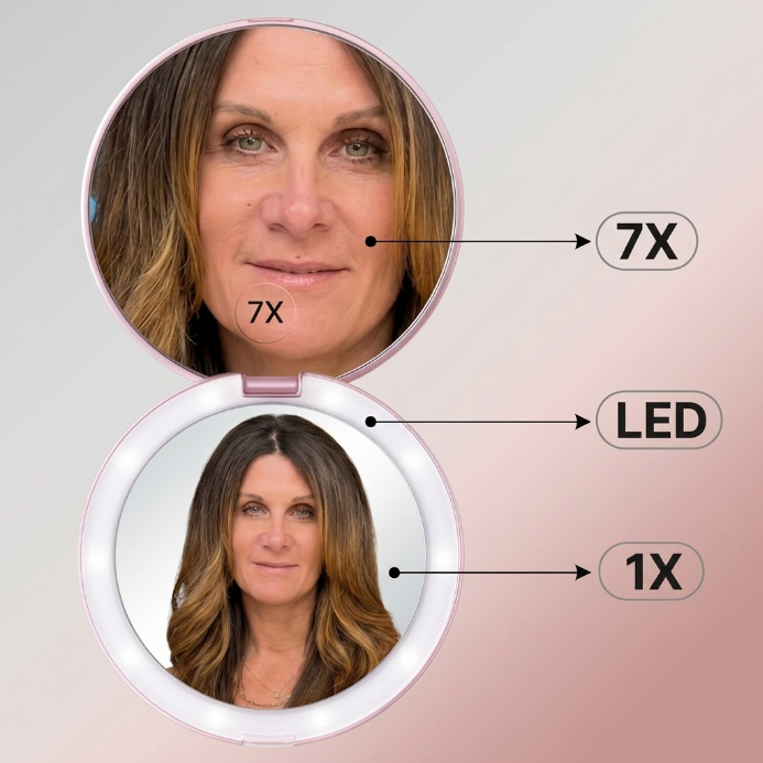 Dimension chart for the 3.3 by 2.5 inch LED travel makeup mirror
