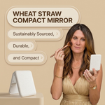 Feature diagram of the LED travel makeup mirror showing its 180-degree hinge and battery compartment
