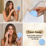 Feature diagram of the LED travel makeup mirror showing its 180-degree hinge and battery compartment
