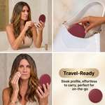 Feature diagram of the LED travel makeup mirror showing its 180-degree hinge and battery compartment