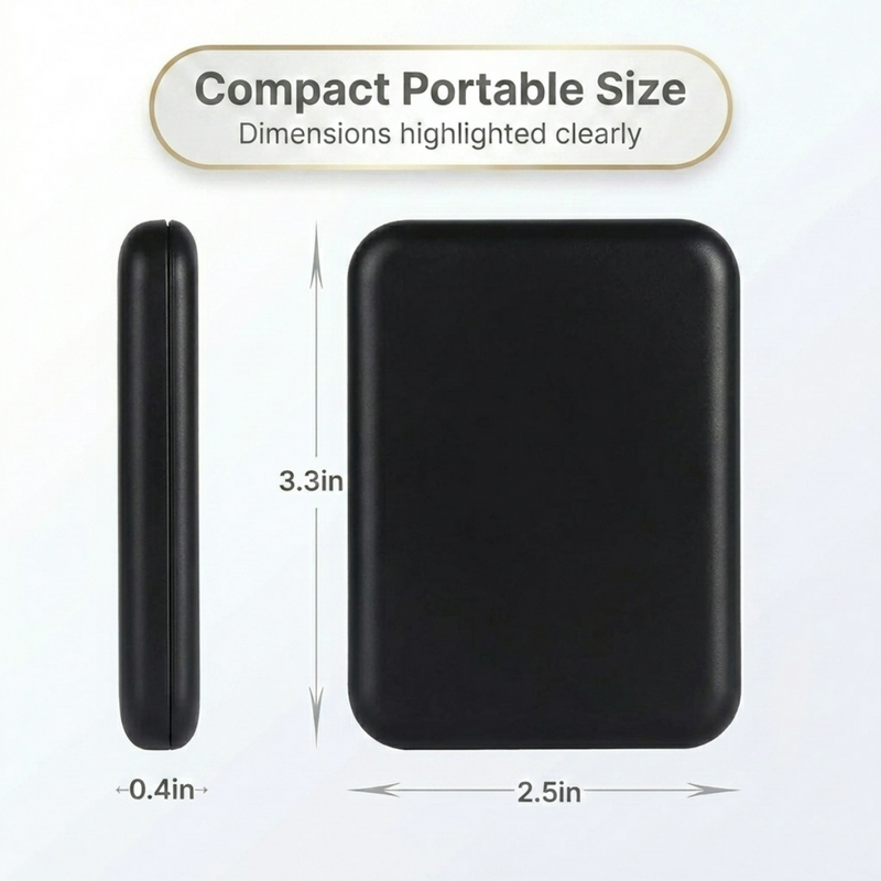 Side profile of the pink LED travel makeup mirror showing its slim, foldable design