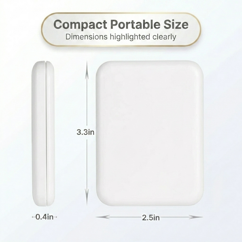 Side profile of the pink LED travel makeup mirror showing its slim, foldable design