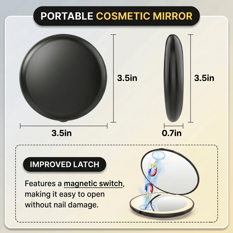 Side profile of the pink LED travel makeup mirror showing its slim, foldable design