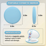 Side profile of the pink LED travel makeup mirror showing its slim, foldable design