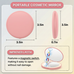 Side profile of the pink LED travel makeup mirror showing its slim, foldable design