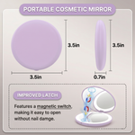 Side profile of the pink LED travel makeup mirror showing its slim, foldable design