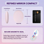 Side profile of the pink LED travel makeup mirror showing its slim, foldable design