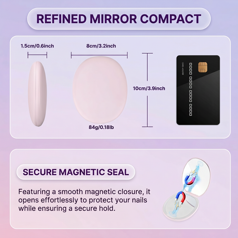 Side profile of the pink LED travel makeup mirror showing its slim, foldable design