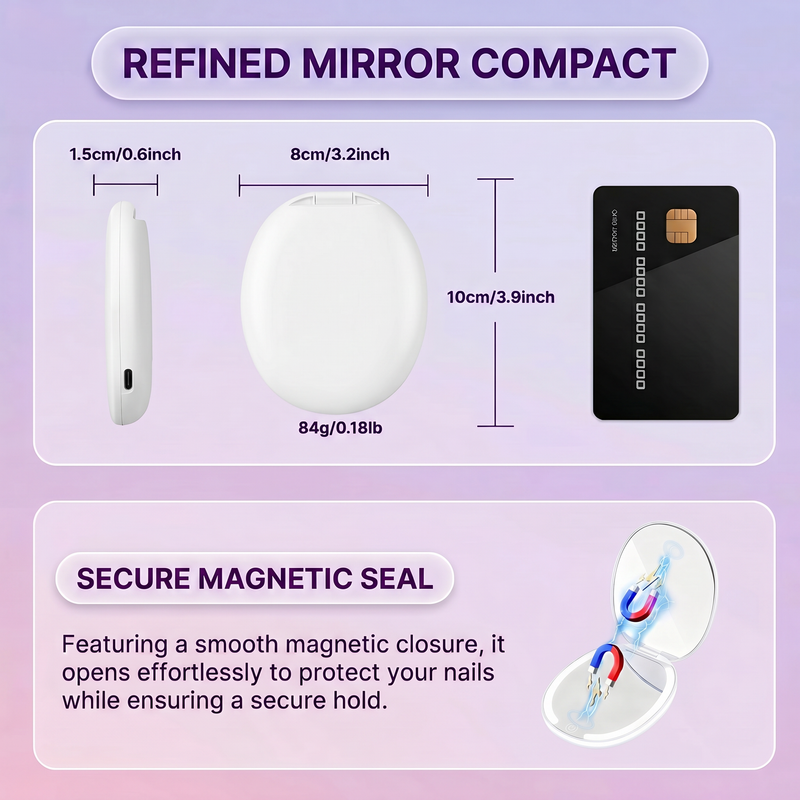 Side profile of the pink LED travel makeup mirror showing its slim, foldable design