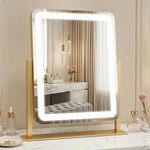 White LED vanity mirror with edge lighting and attached 20X magnifier on a marble vanity table