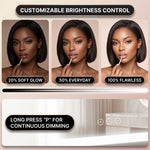 Three views of the LED vanity mirror showing cool, natural, and warm lighting modes