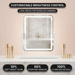 Three views of the LED vanity mirror showing cool, natural, and warm lighting modes