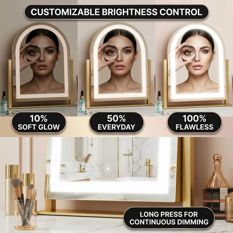 Hands attaching the magnetic 20X magnifier to the LED vanity mirror surface