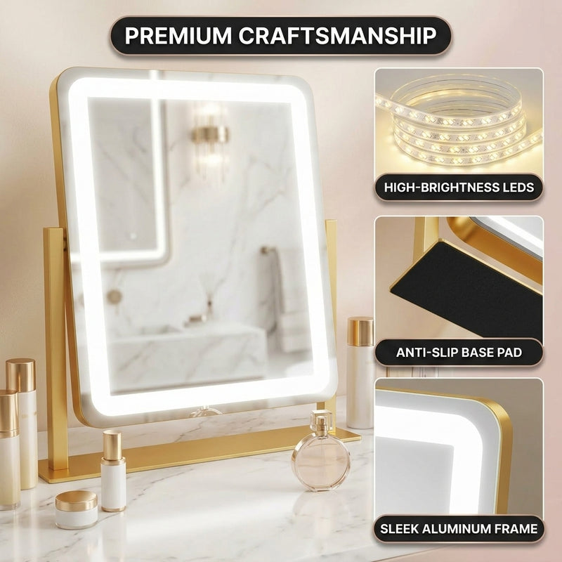 Hands attaching the magnetic 20X magnifier to the LED vanity mirror surface