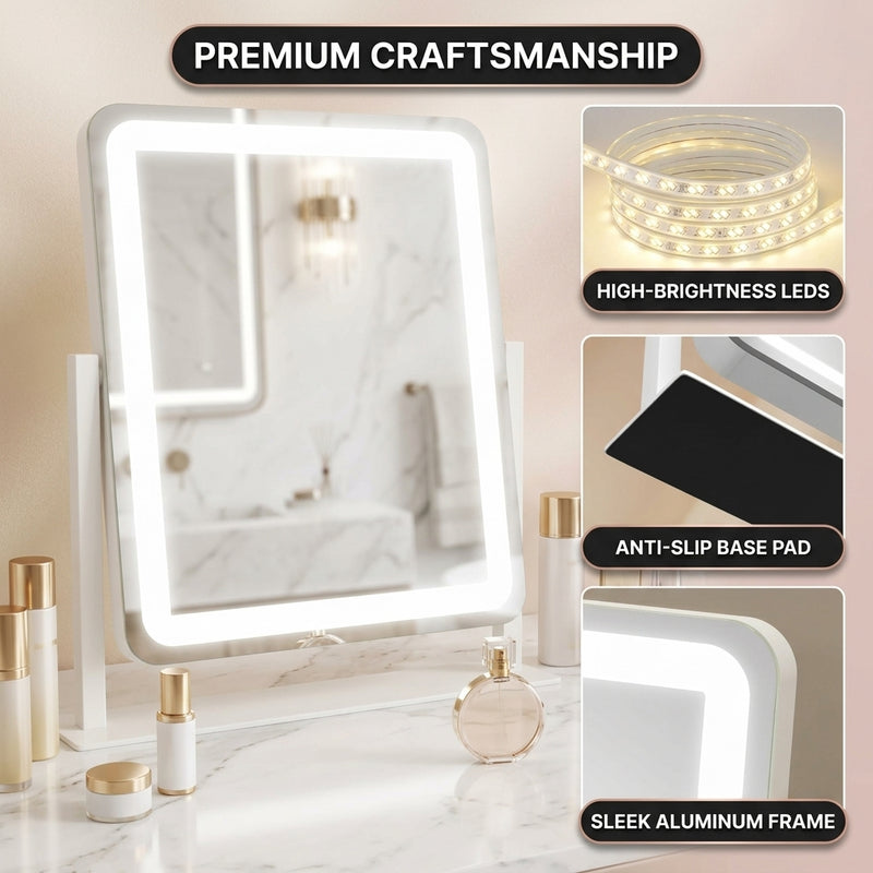 Hands attaching the magnetic 20X magnifier to the LED vanity mirror surface