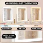 Hands attaching the magnetic 20X magnifier to the LED vanity mirror surface