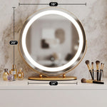 White LED vanity mirror labeled with plug-in power and no battery needed