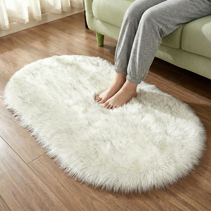 Plush Oval Faux Sheepskin Rug – Super Soft Cozy Accent | Bedroom Living Room Carpet | Trufairs
