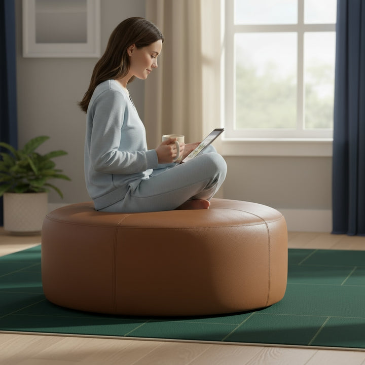 Rochelin Tan Leather Ottoman