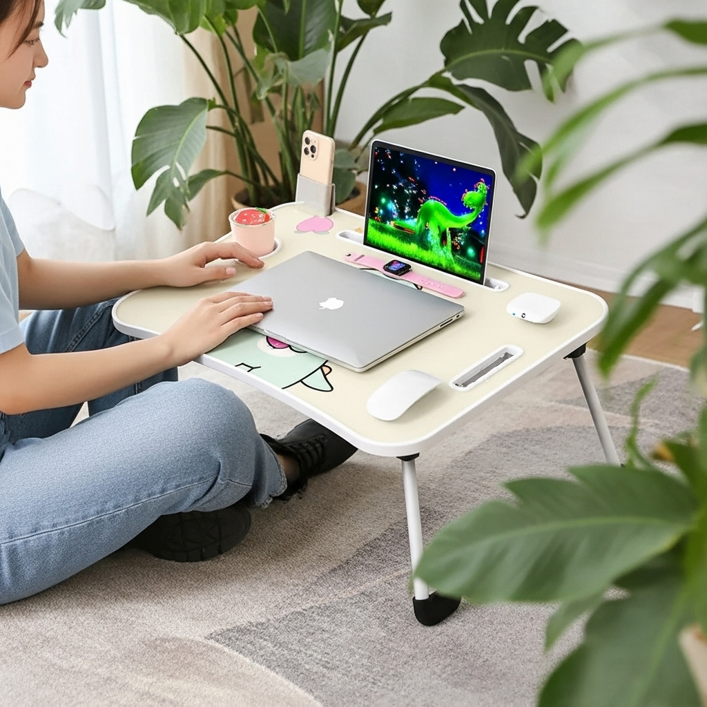 Portable Foldable Laptop Desk – Multi-Function Bed Tray with Storage | Lap Desk Workstation | Trufairs