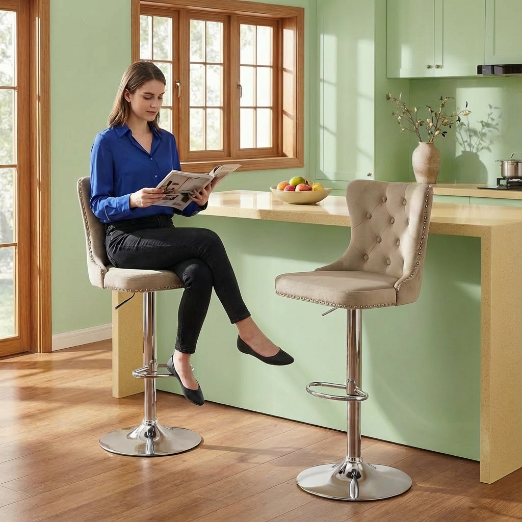 Velvet Bar Stools Set of 2 with Backrest, Swivel & Footrest — 30″ Counter Height | Trufairs