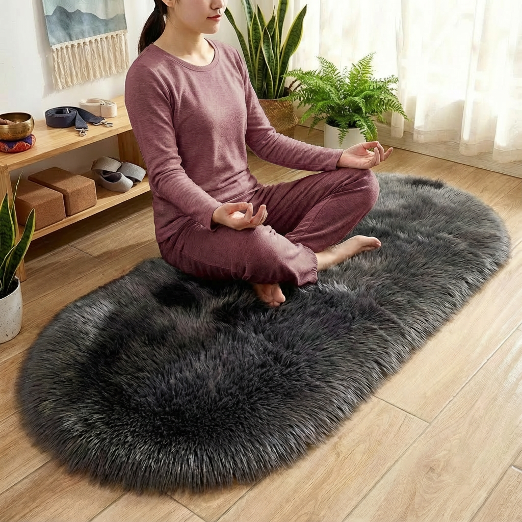 Plush Oval Faux Sheepskin Rug – Super Soft Cozy Accent | Bedroom Living Room Carpet | Trufairs