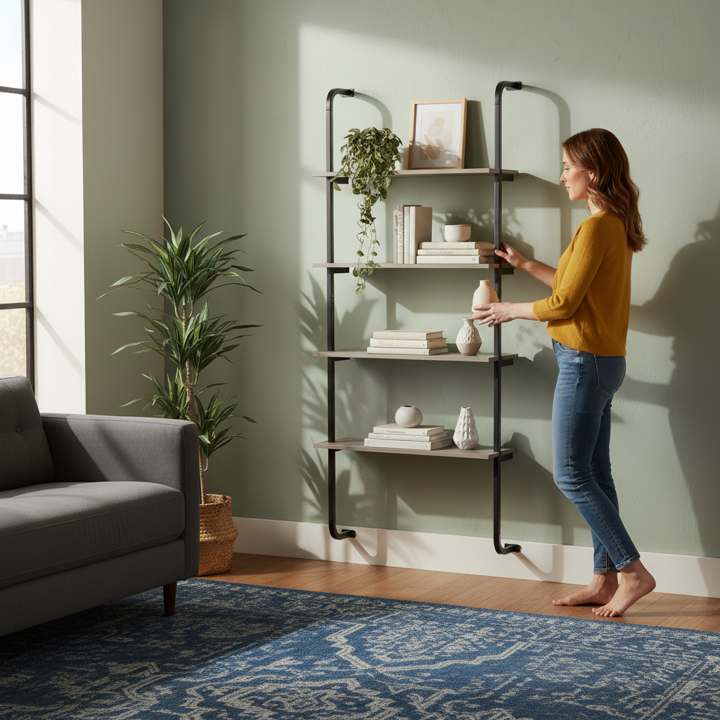 Industrial Style Shelving with Metal Frame for Living Room Kitchen