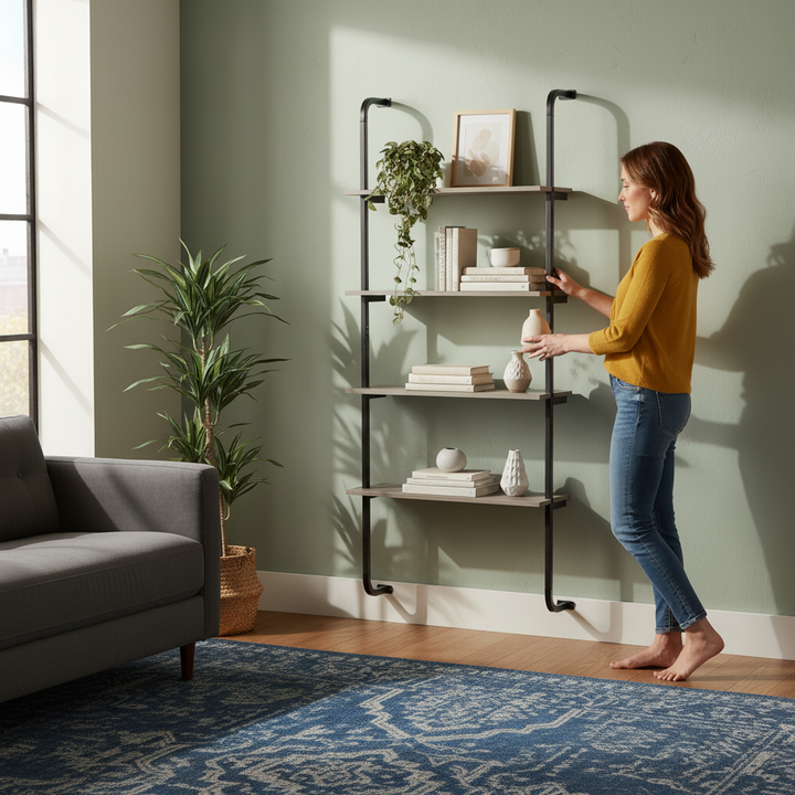 Industrial Style Shelving with Metal Frame for Living Room Kitchen