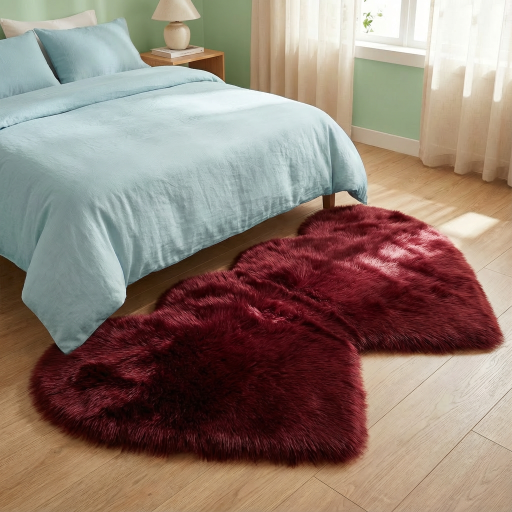 Heart-Shaped Faux Sheepskin Rug – Soft & Fluffy Decorative Rug for Girls Bedroom and Home Decor | Trufairs