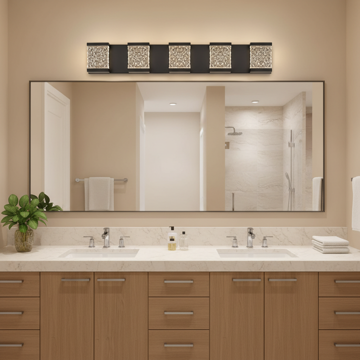 39-Inch Modern 6-Lights LED Bathroom Vanity Light Fixture in Black | Trufairs