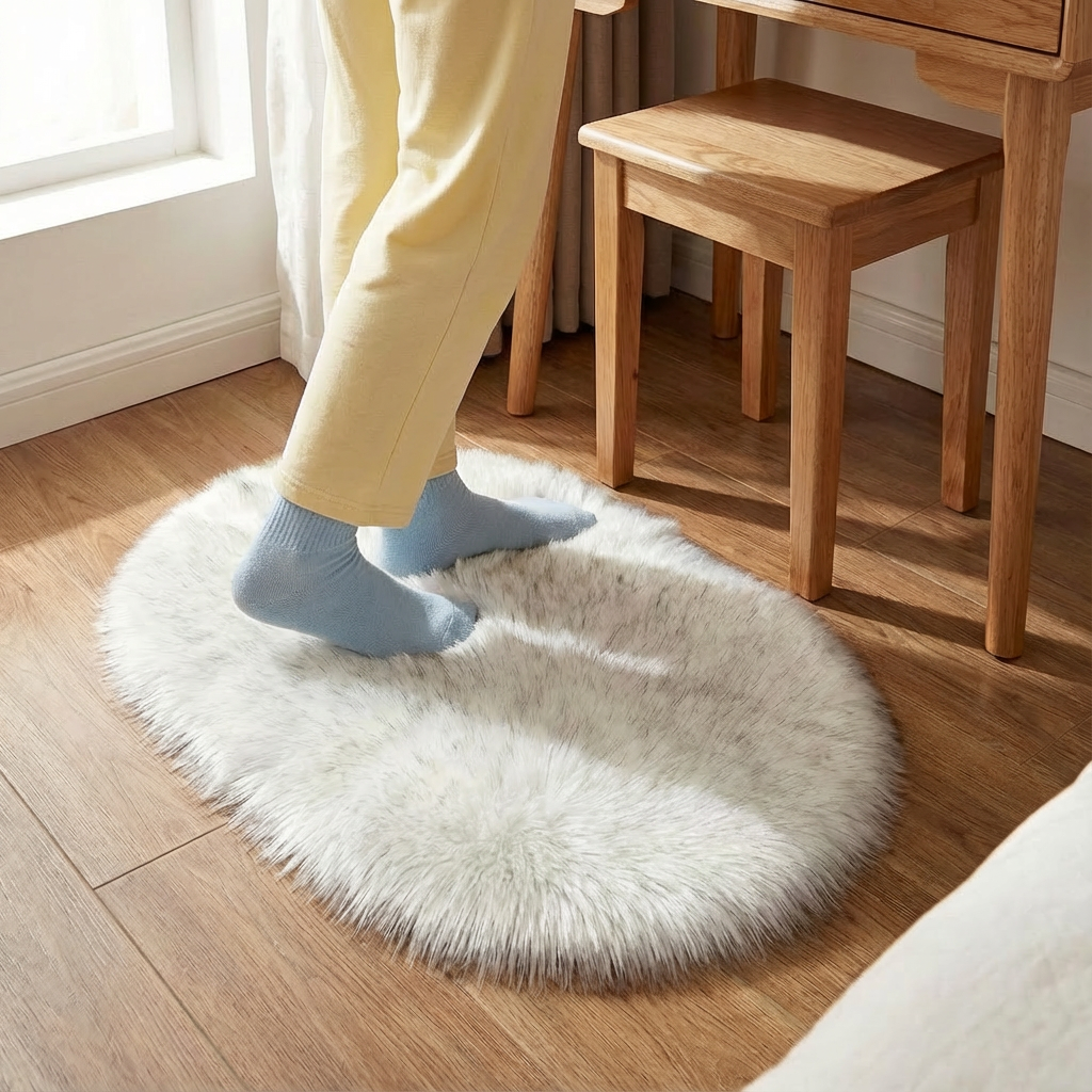 Plush Oval Faux Sheepskin Rug – Super Soft Cozy Accent | Bedroom Living Room Carpet | Trufairs