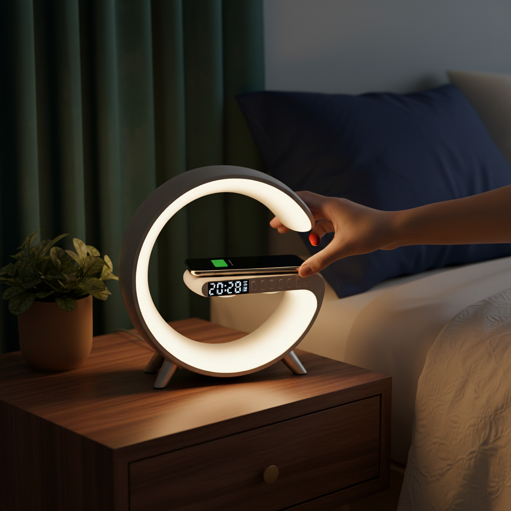 Mooncave Light Wireless Charger And Speaker With Clock