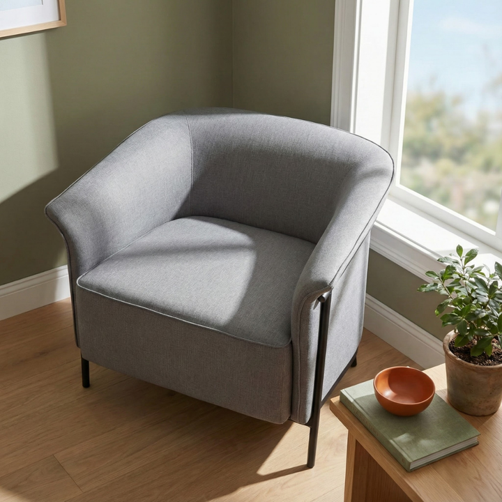 Slate Gray Performance Fabric Accent Chair – Painted Steel Frame | Modern Seating | Trufairs