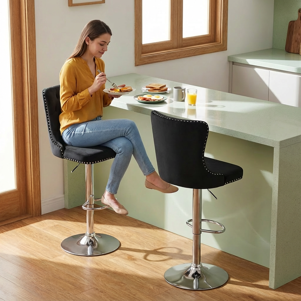 Velvet Bar Stools Set of 2 with Backrest, Swivel & Footrest — 30″ Counter Height | Trufairs