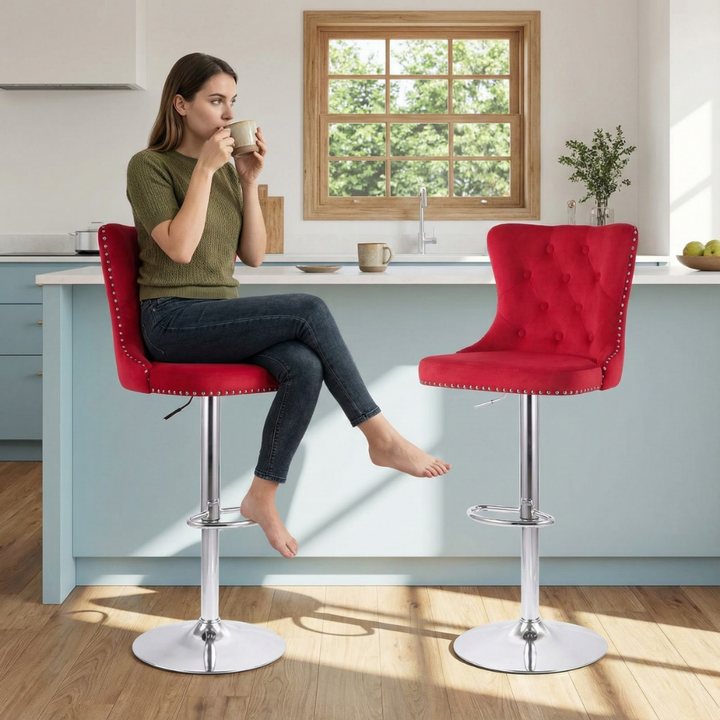 Velvet Bar Stools Set of 2 with Backrest, Swivel & Footrest — 30″ Counter Height | Trufairs