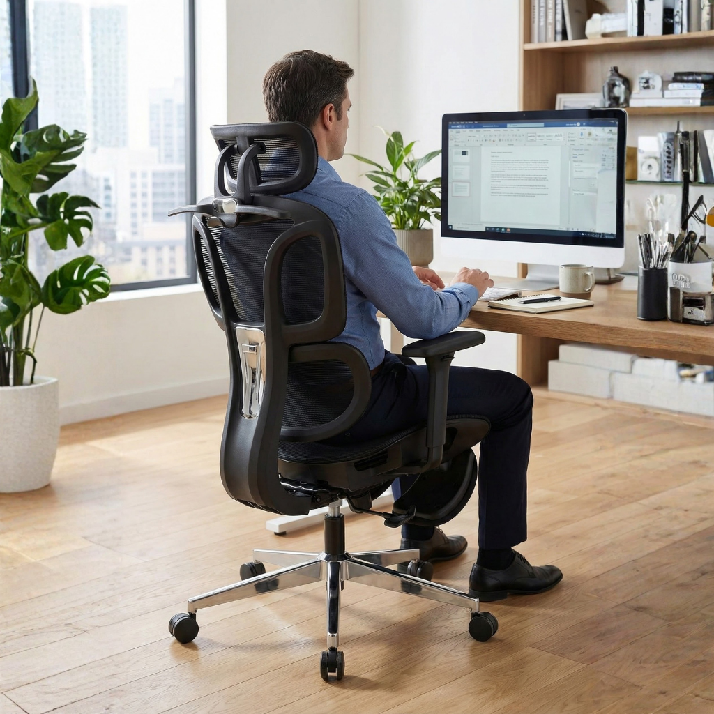 Full Mesh Ergonomic Office Chair – Adjustable Headrest, 3D Armrests, Footrest & Hanger | Professional Mesh Desk Chair | Trufairs