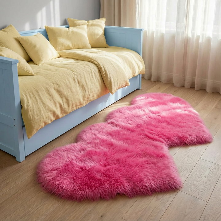 Heart-Shaped Faux Sheepskin Rug – Soft & Fluffy Decorative Rug for Girls Bedroom and Home Decor | Trufairs