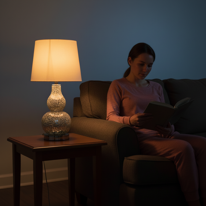 19.5" In Mirror Glass Mosaic Silver Chrome Polyresin Table Lamp